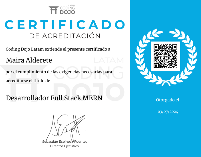 Coding Dojo Certificate